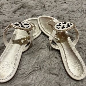 Tory Burch White and Gold Sandals